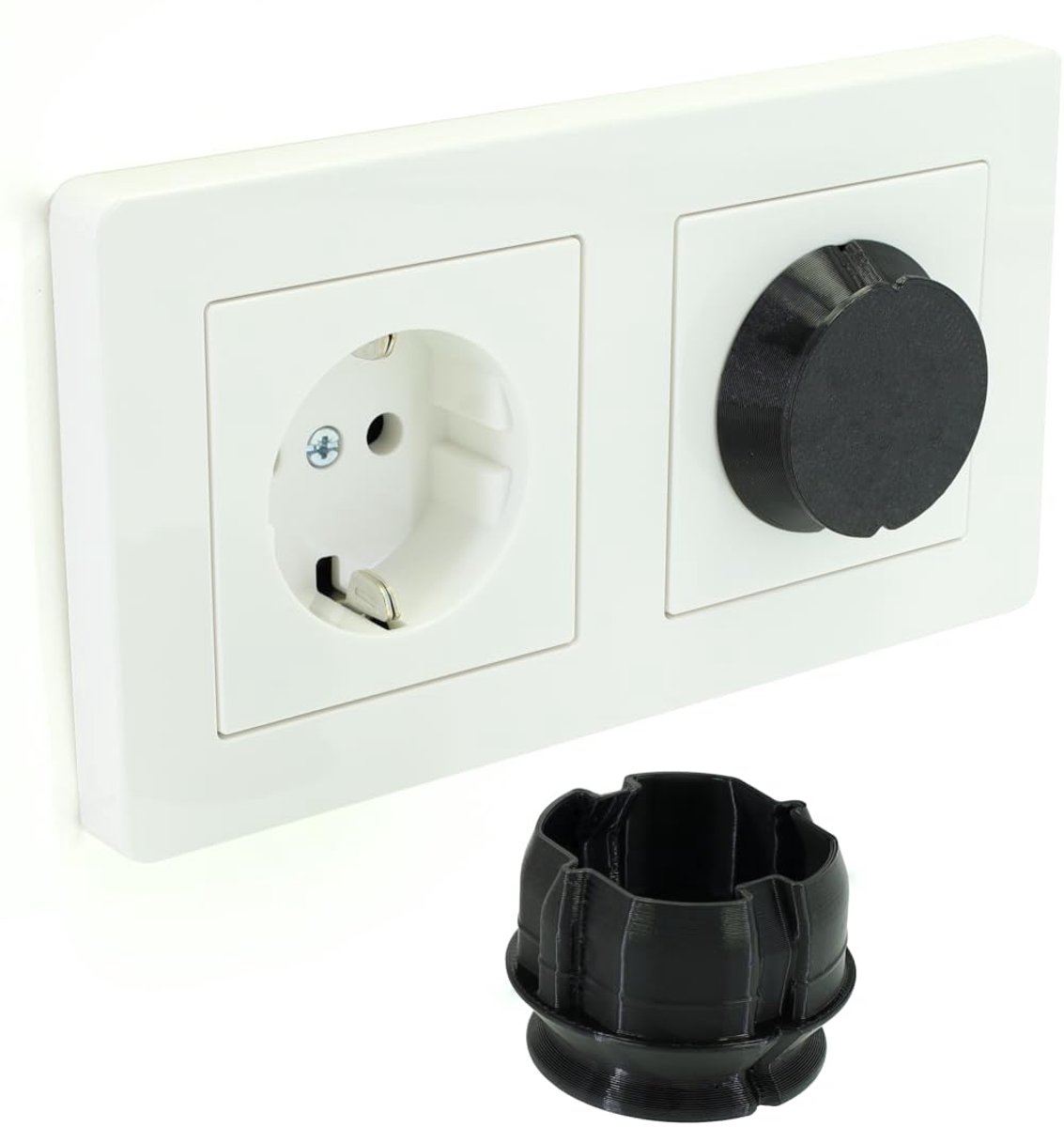 Afdekking voor stopcontact, snelle veilige bediening, stofbescherming Inzet voor stopcontacten, werkplaats, keuken, bij spetterwater, spaanders, vuil (1, Zwart, Schuko stopcontact CEE 7/3)