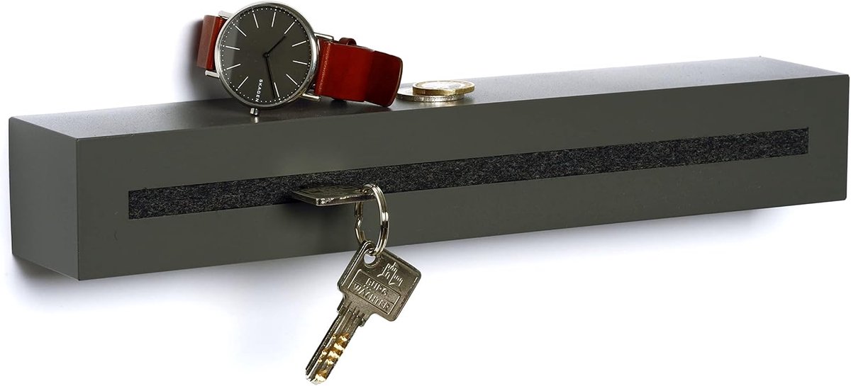 Sleutelrek met plank van beton Dark Edition 33x6x5 cm, sleutelbord muur, sleutelopslag hal, donkergrijs gemêleerd