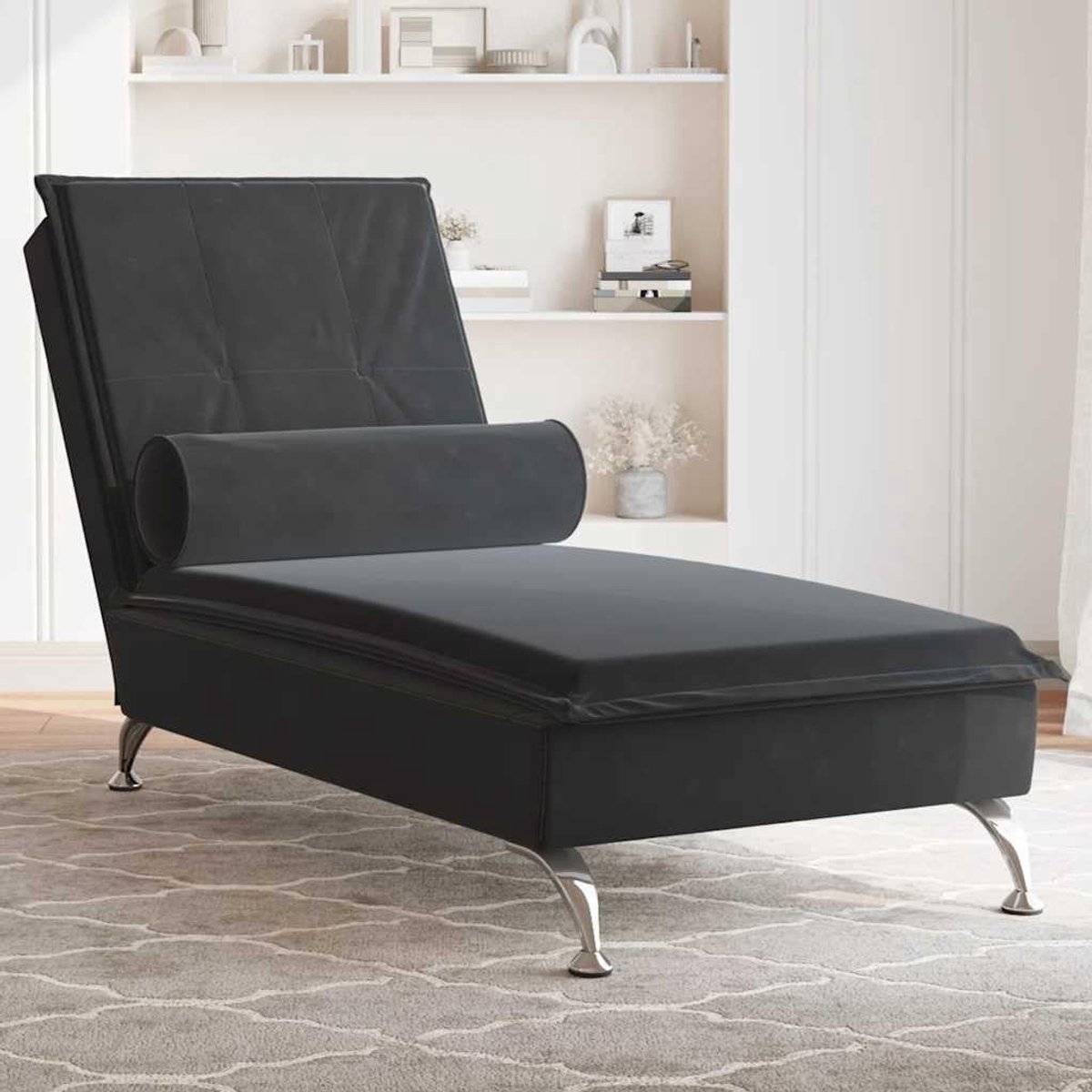 Chaiselongue met massagefunctie fluweel zwart ligstoel nekrol
