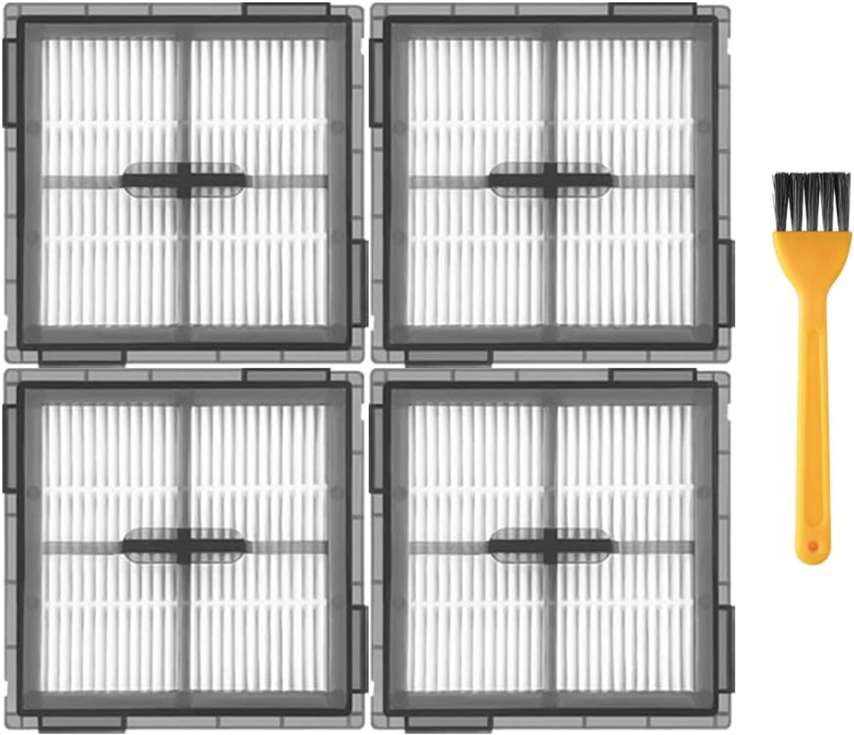 4 HEPA-filters + 1 reinigingsborstel compatibel met Roboroc k Q10 S5 / Q10 S5+ / Q10 X5 / Q10 X5+ stofzuiger, wasbare reservefilter, accessoires