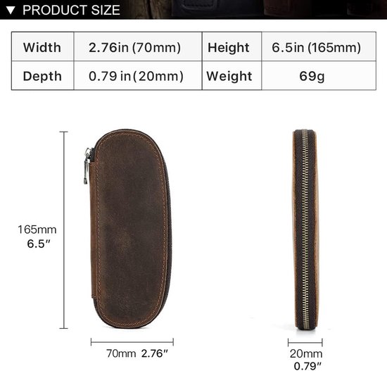 FAMILY Lederen pennenetui met 2 sleuven, briefpapier etui voor 2 pennen, ovaal lederen vulpenetui (koffiebruin), Koffie, Vintage — afbeelding 5