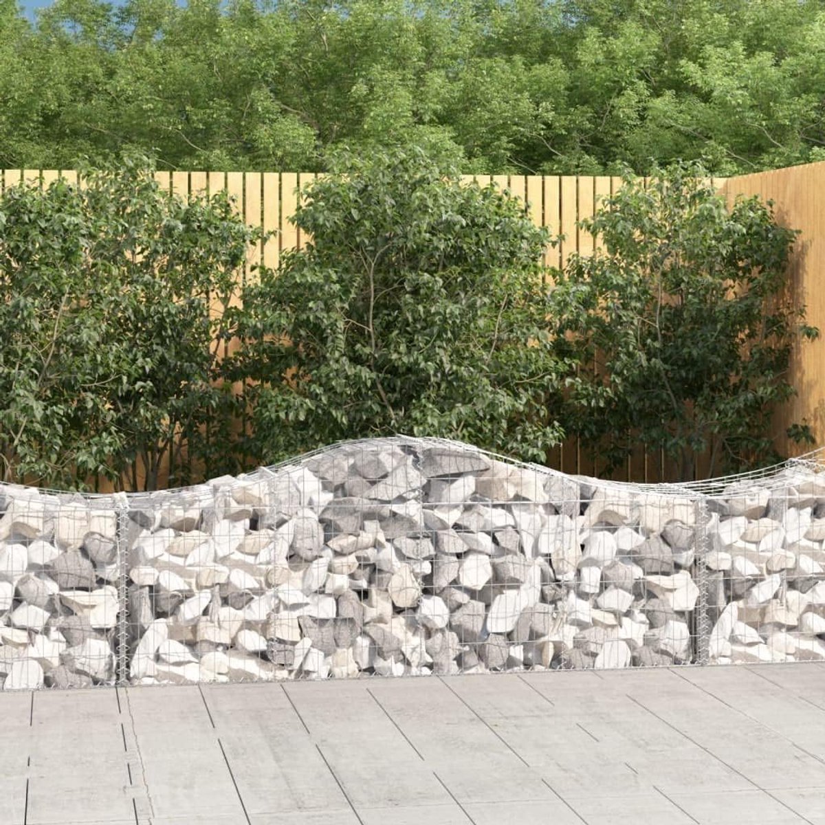 Schanskorven met hoge boog, 2 stuks, 200 x 50 x 60/80 cm, verzinkt ijzer voor tuinbarrière en inkijkbescherming, stabiele draadmanden als decoratie en geluidsisolatie