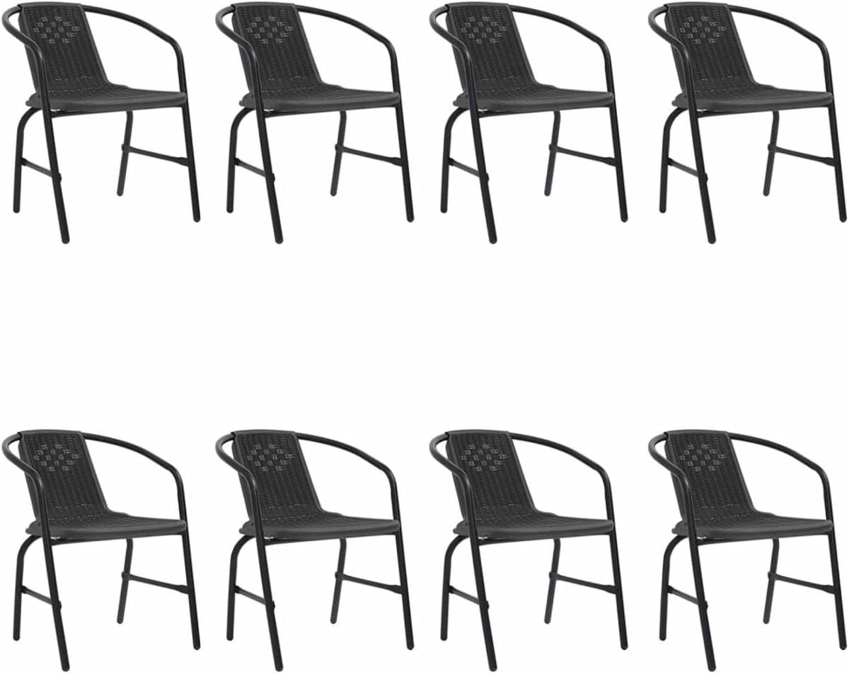 8 stuks Tuinstoelen, eetstoel, tuinstoel, terrasstoel, tuinmeubelen, stoelen, rotan-look, kunststof en staal, 110 kg