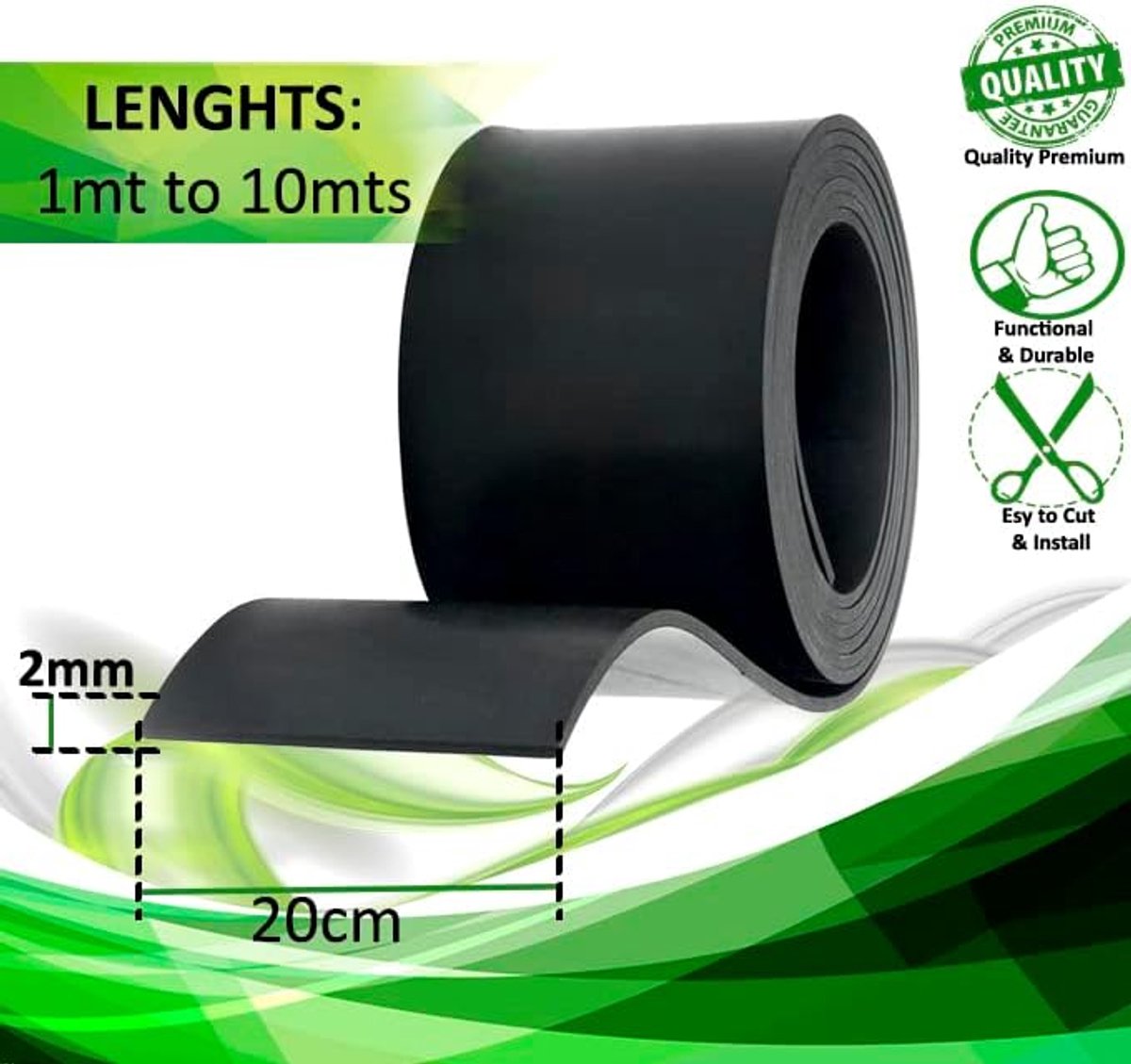 Rubber op rol, rubberplaat, rubberfolie, SBR-rubber, 20 cm breed x 4 m lang, 2 mm dik, neopreen, fitnessvloer, rubberen plaat, voor rubberen sluitringen, anti-slip rubber