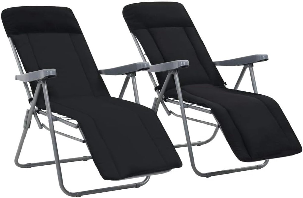 2 stuks. Inklapbare tuinstoelen met armleuningen, zonneligstoel, tuinstoel, relaxstoelen, instelbaar, campingstoel, stof en staal, 58 x 73 x 107 cm, kleurkeuze zwart