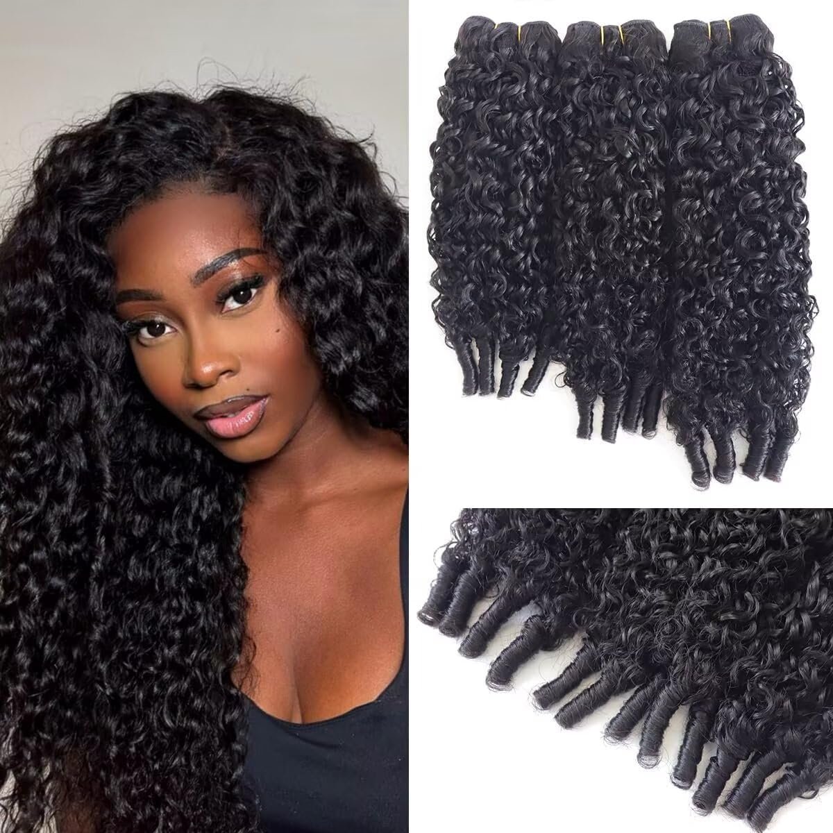 Hair Bundles Burmese Curly Hair Extension Double Weft 1B Natural Black Unprocessed Brazilian Virgin Hair 3 Bundle Total 300g 18 20 22 Inch