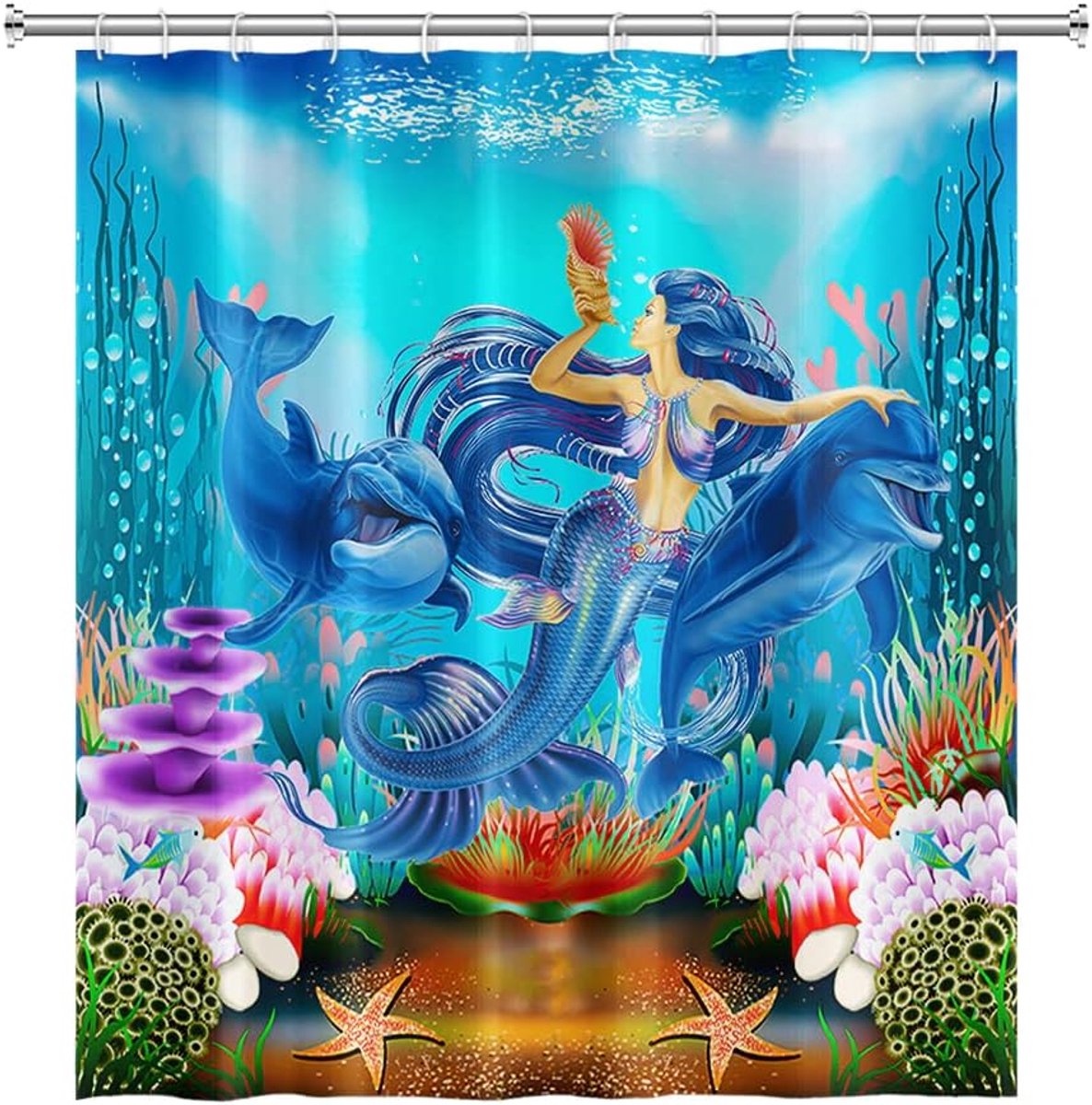 122x183cm zeemeermin walvis douchegordijn marine dier zeewier koraalrif zeester bad gordijn onderwater zeegezicht bad gordijn voor badkamer stof polyester waterdicht met haken