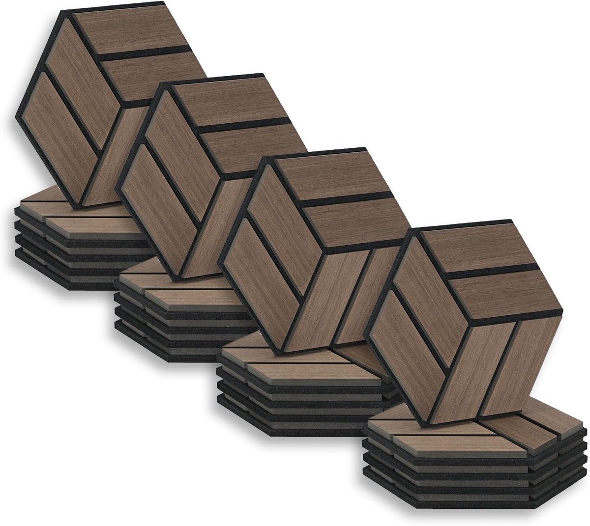 Zeshoekige wandpanelen, 20 stuks, 30 x 26 x 2 cm, bruin, geluidsisolatieplaten, wanddecoratie, akoestische behandeling, geluidsisolatie
