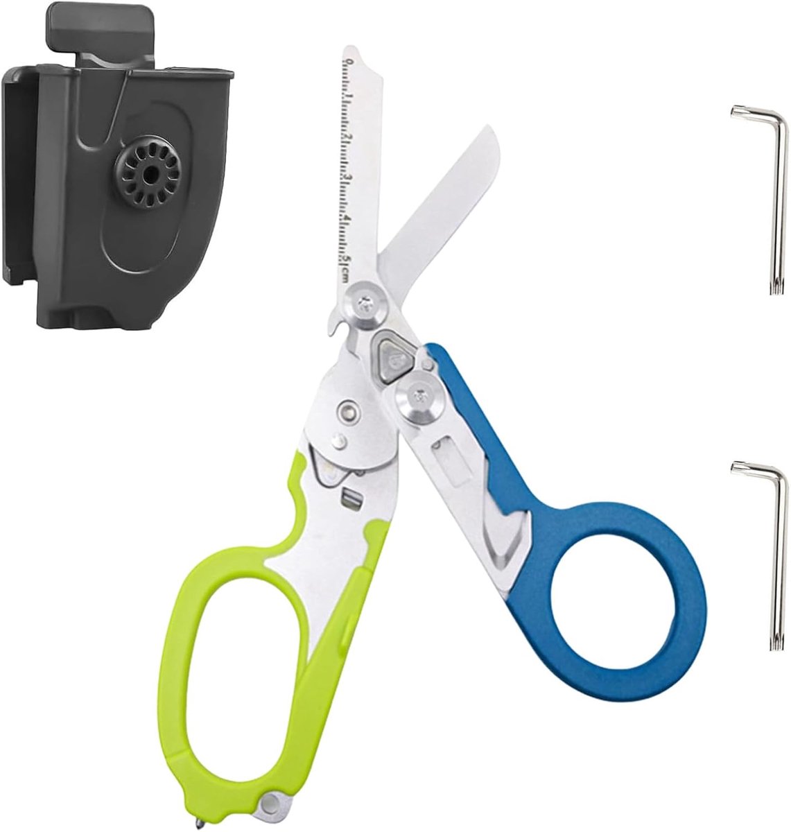 Response noodschaar, traumaschaar, multitool, reddingsschaar met 6 praktische functies, opvouwbare schaartang, tactische klaptang voor outdoor, reddingsgereedschap (blauw geel)