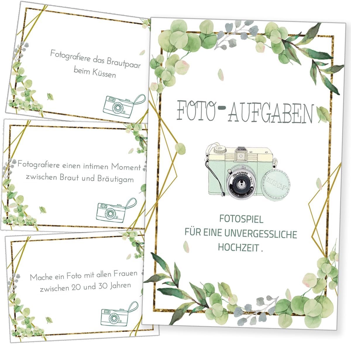 Bruiloft - interactief bruiloftspel met 100 + 5 fototaken - fotospel bruiloft, bruiloftsspellen voor gasten - perfect voor bruiloftsfoto's en fotobox accessoires bruiloft decoratie (a)