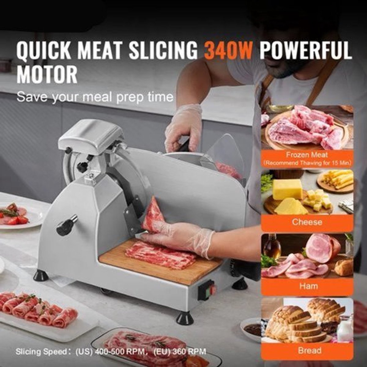 Vleessnijmachine - Vleessnijder - Snijmachine - Broodsnijmachine - Elektrische - 8 Inch Roestvrijstalen Mes - Allessnijder - Ingebouwde Slijpsteen – Instelbare Snijdikte 0-12 mm – Perfect voor Deli en Thuisgebrui