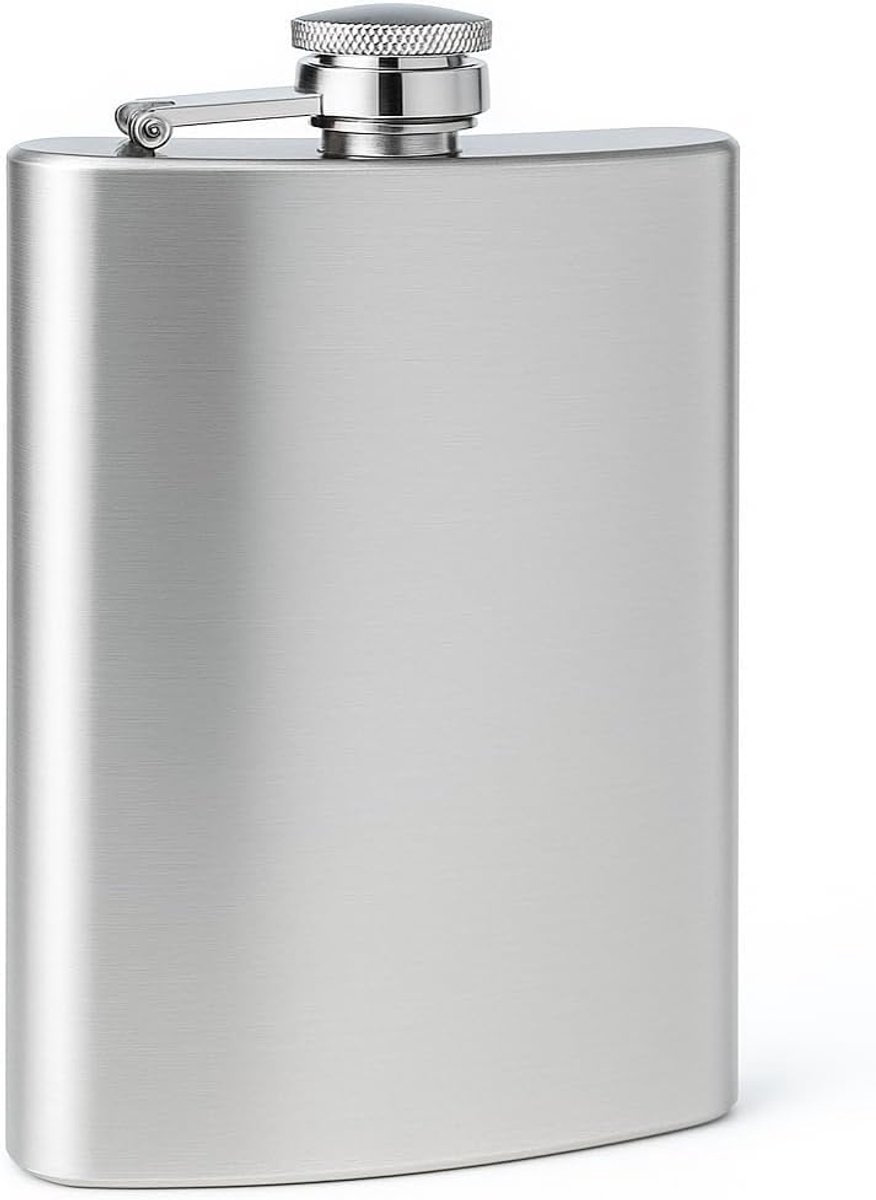 Heuptas, flagon borsttas, met veilige schroefdop, geborsteld roestvrij staal, 300 ml