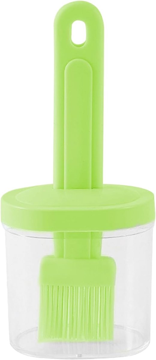 Oliefles met borstel, hittebestendig, push-type siliconen olieborstel, kookborstel voor het bakken van barbecue, barbecue (groen)
