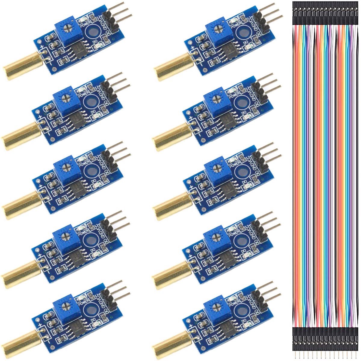 10 stuks hoek- en kantelsensormodule, hoge gevoeligheid SW520D, met DuPont-kabel voor Arduino