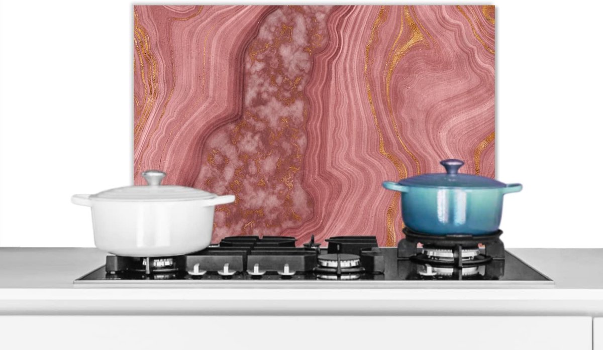 Spatscherm Keuken - 70x50 cm - Roségoud - Agaat - Edelsteen - Abstract