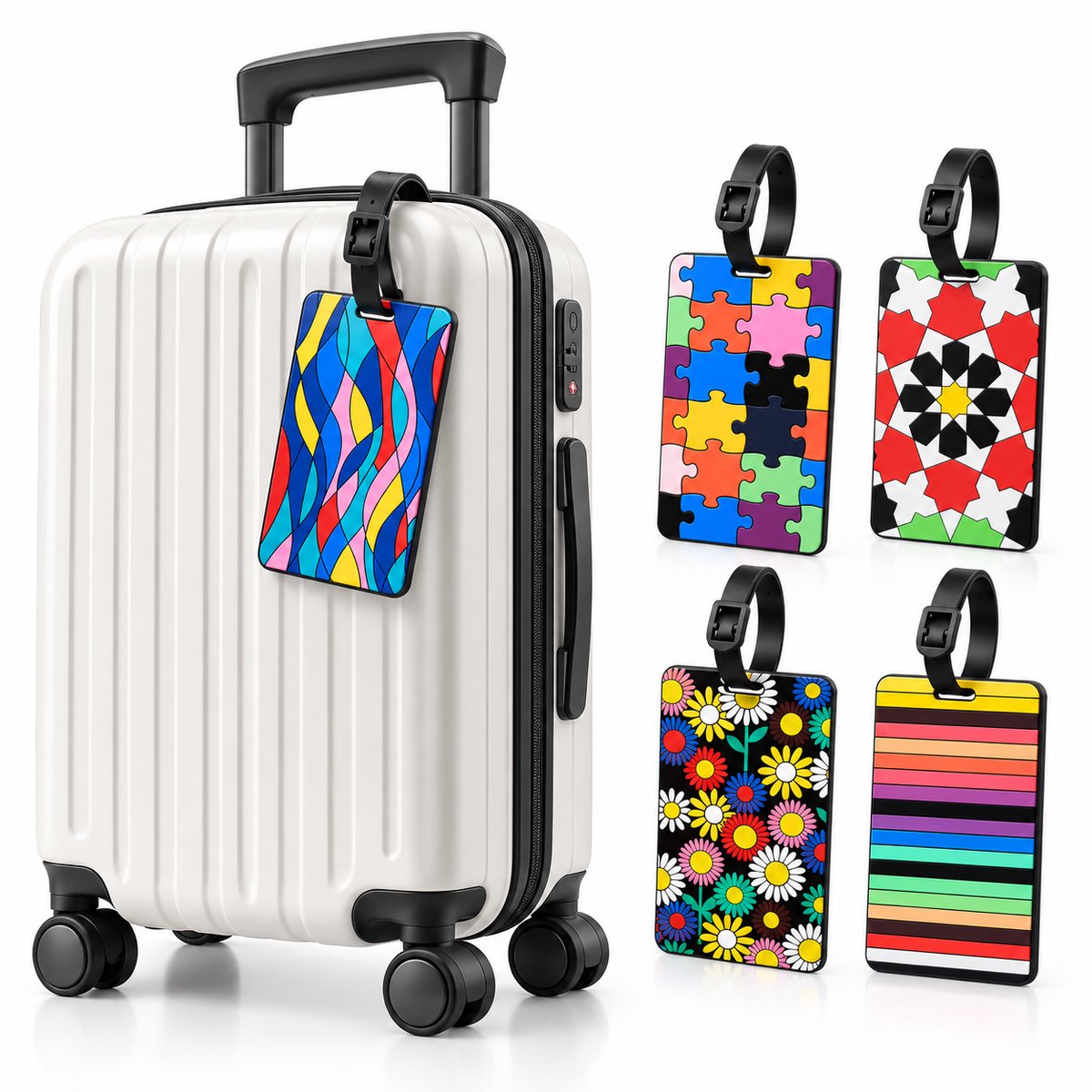 Bol.com BOTC Kofferlabels - Silicone Bagagelabel - 5 stuks Kofferlabel - Reisaccessoire - Naamlabel - 10.5 x 6.5 cm - Bloemen aanbieding