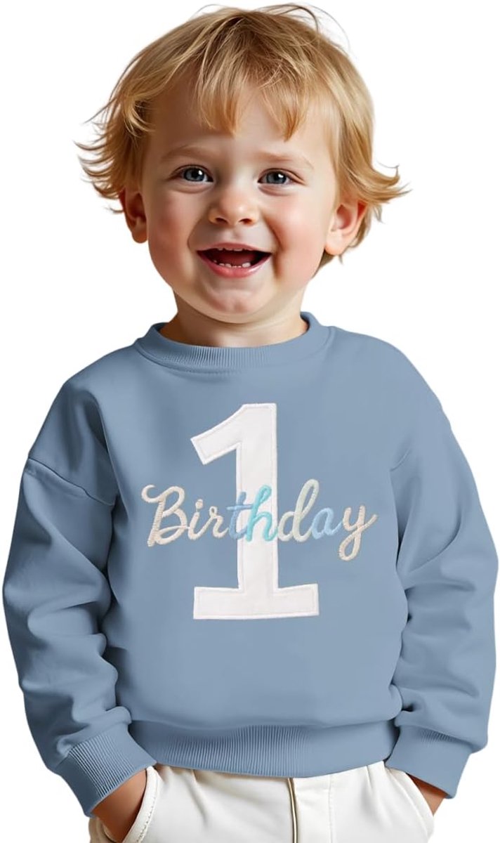 C&M WODRO 1. Verjaardag Jongen Sweatshirt 1 Verjaardag Borduurwerk Trui Pasgeboren Babykleding Kinderen Sweatshirts Ronde Hals Lange Mouw Peuter Outfits Warme Herfst Winter Trui