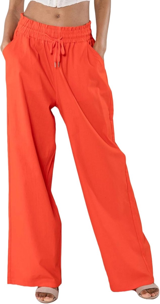 Carter A001 Zomerbroek voor dames, lichte wijde broek, katoenmix, stretch, elastische tailleband, luchtig en ademend, losse pasvorm, linnenlook
