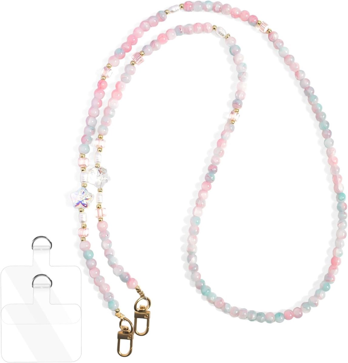 1 universele telefoonketting, telefoonkoord met 1 patch, schattige parel-telefoonhoes met sterdesign, omhangkoord voor mobiele telefoon, anti-verlies, telefoonkoord voor meisjes en vrouwen