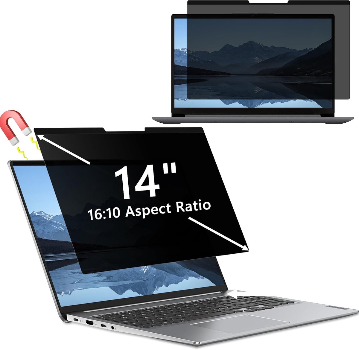 laptop-inkijkbescherming voor 14 inch, 16:10 beeldverhouding, anti-vingerafdruk, afneembaar anti-blauw licht, verblindingsbescherming, privacyfolie voor Lenovo/HP/Dell/Acer/Samsung