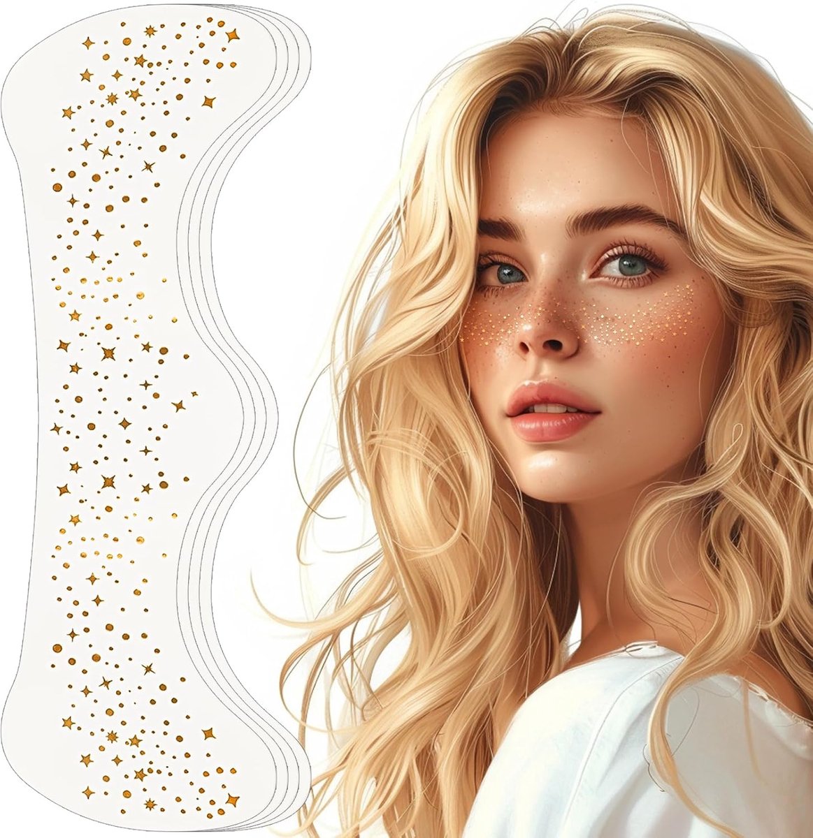 Glittertatoeages, voor gezicht, sproeten, 4 stuks, watervaste gouden sterren en stippen, tijdelijke tatoeages, festival, freckles, henna freckles tattoofolie