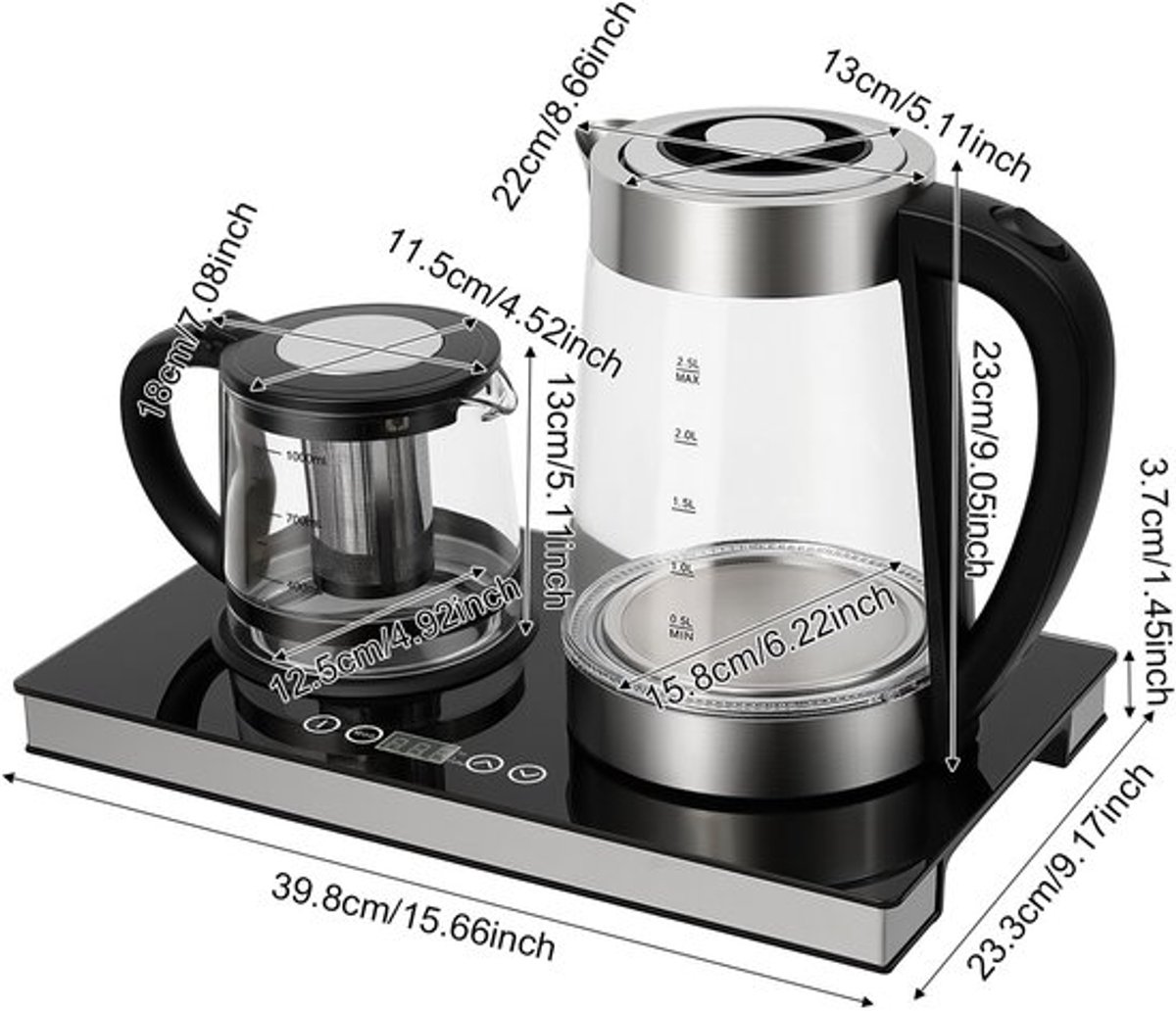 Waterkoker Elektrisch - Zwart - 1500 W - 2,5 Liter Inhoud - Glas En RVS - Voor Koffie En Thee
