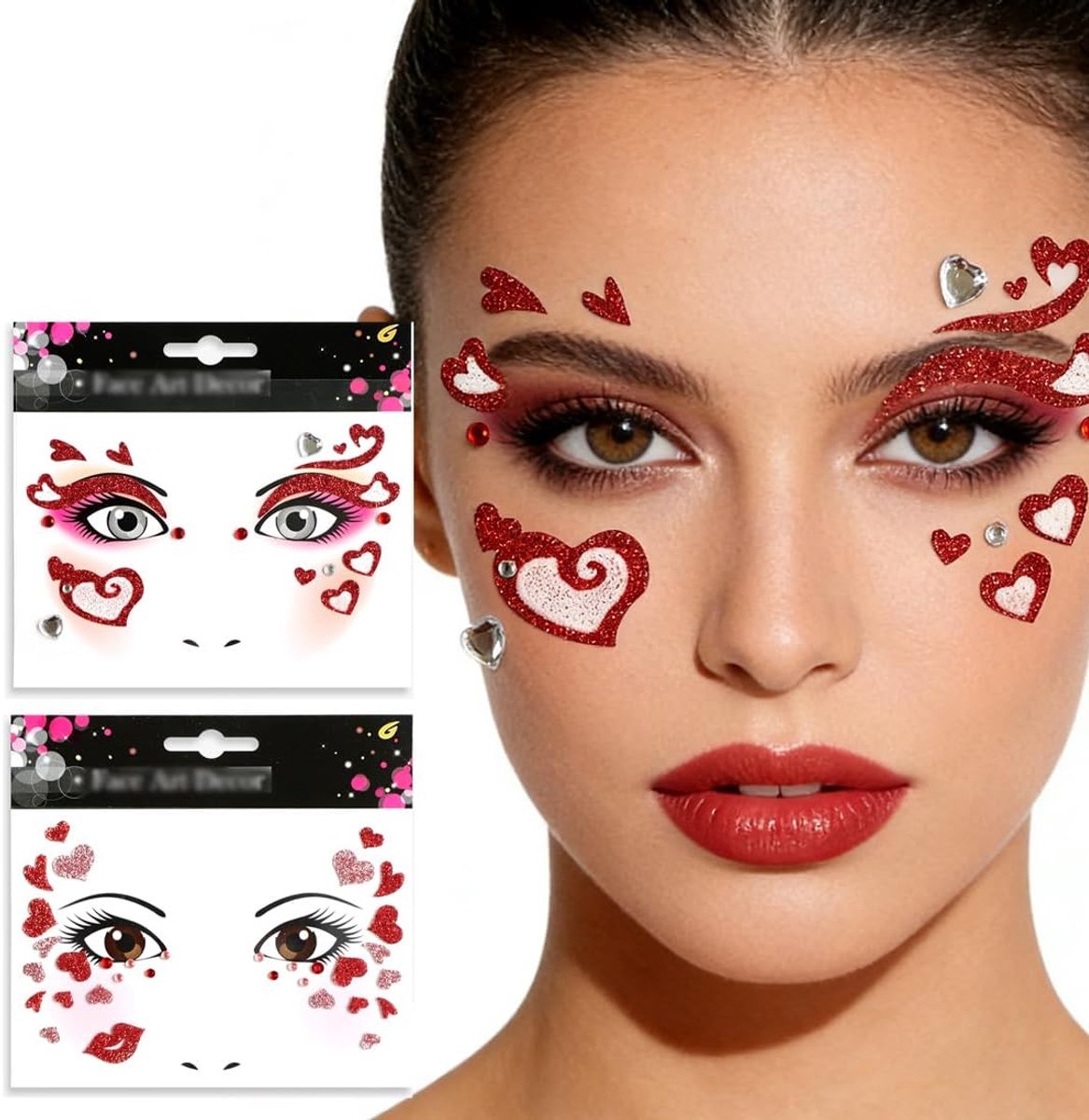 2 stuks stickers voor gezichtstattoos, glitterstickers voor meisjes, vrouwen, festivals, feesten, shows, make-up