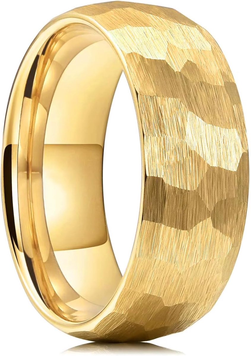 Roestvrij staal gehamerd matte ring 8mm brede getextureerde herenmode band