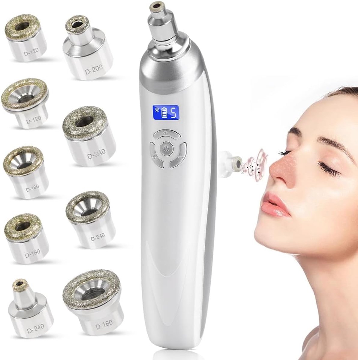 9 diamanten, USB-oplaadbaar, draadloze microdermabrasiemachine, draagbare dermabrasiemachine voor gezichtspeeling en dieptereiniging