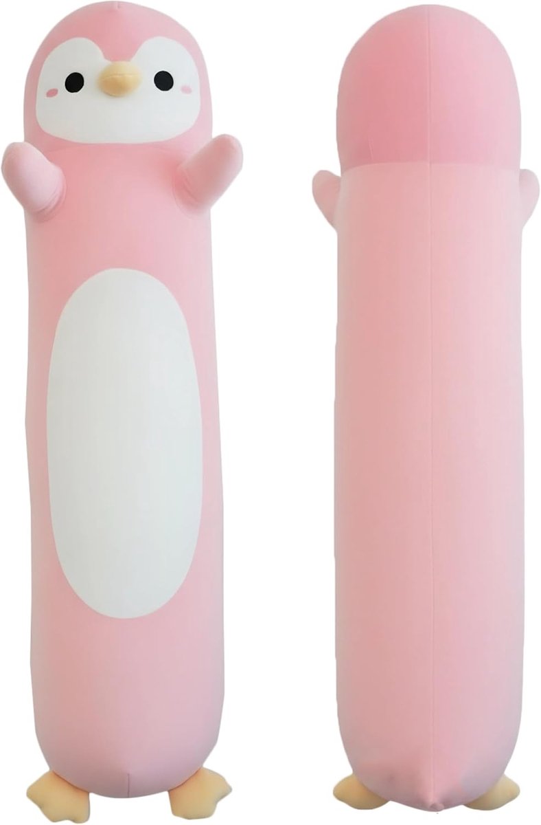 Knuffeldier, lang, zacht, pluche, om te knuffelen, groot knuffelkussen voor kinderen, voor jongens en meisjes, roze, 110 cm