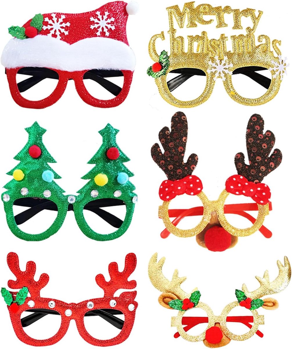 Brillen, grappige kerstbrilset, glitterende kerstboombrilframe, creatieve kerstbril, kerstdecoratie voor kerstfeest, kostuum, volwassenen en kinderen