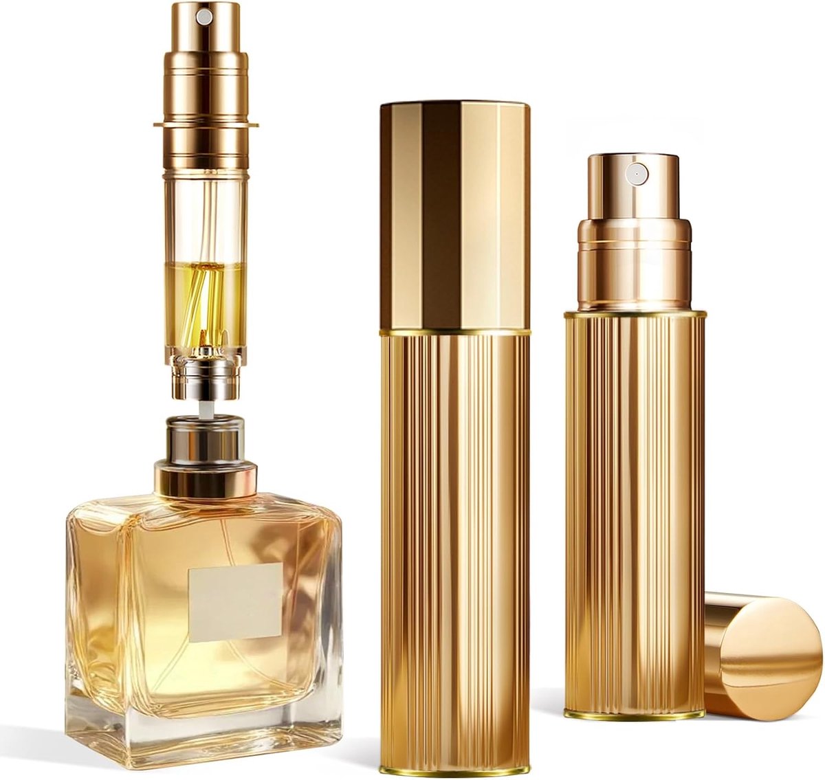 Parfumverstuiver, navulbaar, lege reisspuitfles, nano-nevel, bodemvulling, mini-verstuiver, zakformaat, dames en heren (PA, Goud-2P)