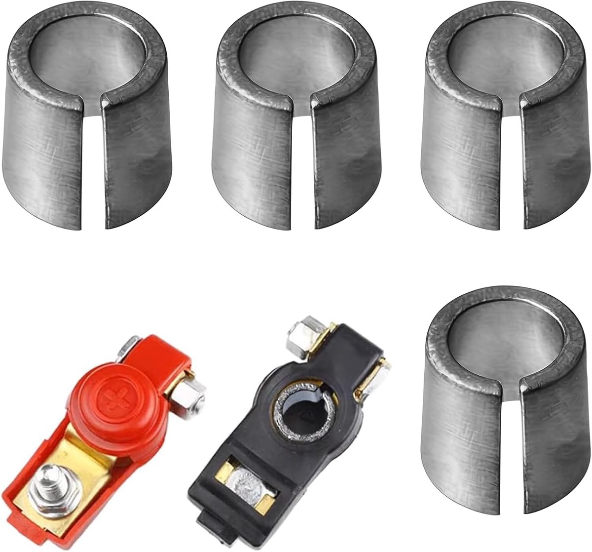 Pole adapterset, Heavy Duty Battery Terminal Adapter voor auto, camper en boot, universele auto-accuadapterhulzen, corrosiebestendig, 2 paar plus- en minpool