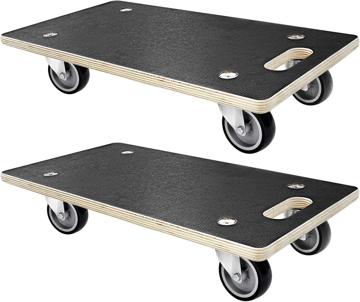 2 Stuks Meubelroller, 58 x 29 cm Transportroller Draagkracht tot 250 kg, Rolplank Platformwagen van Hout met 4 Wielen, Transporthulp voor Verhuizing Meubels, Vierkante Rolwagen