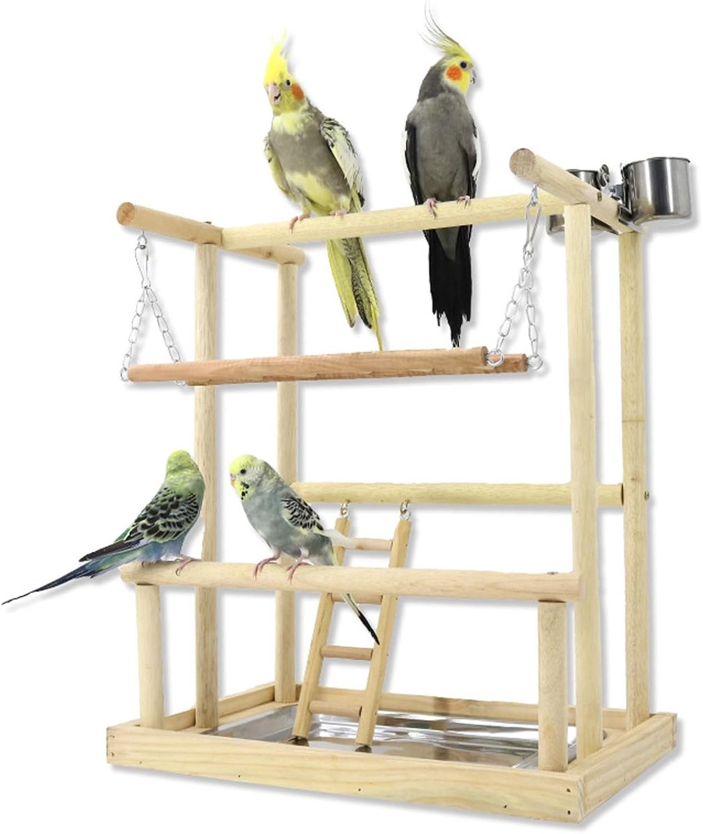 Speelgoed Baars Standaard met Schommel, Ladder Klimmen, Dienblad voor Parkiet, Grootte Ongeveer 40x26x45.5 CM