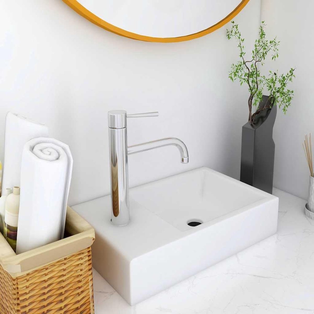 400 x 220 x 90 mm SMC wit, opzetwastafel of inbouwwastafel voor badkamer en gastentoilet