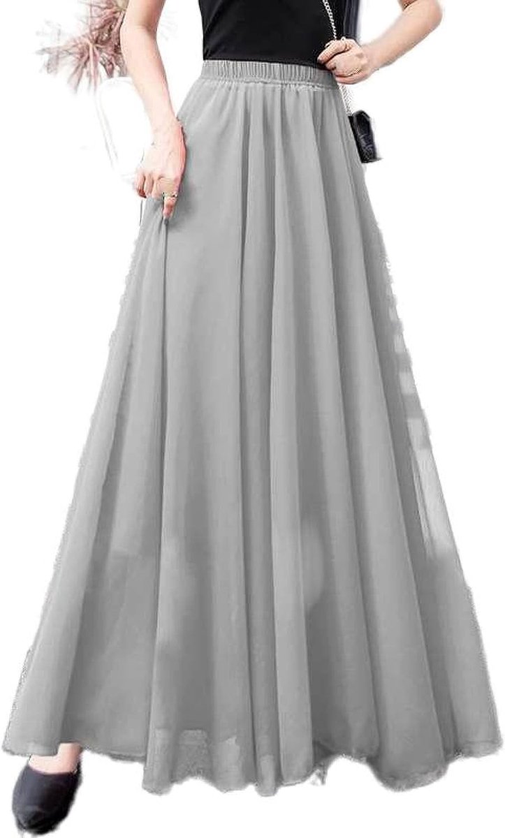Dansrok Met Hoge Taille - Modieuze En Veelzijdige Afslankende Rok Vierkante Dans Swing Rok Effen Rok, Modieuze Huidvriendelijke Zachte A-Lijn Rok,Grijs,S
