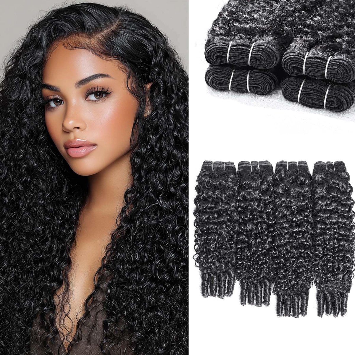 100% Virgin Human Hair Burmese Kinky Curly Bundles, Double Weft, High-Density, No Tangling No Shedding, Dyeable and Bleachable 16 18 20 inch