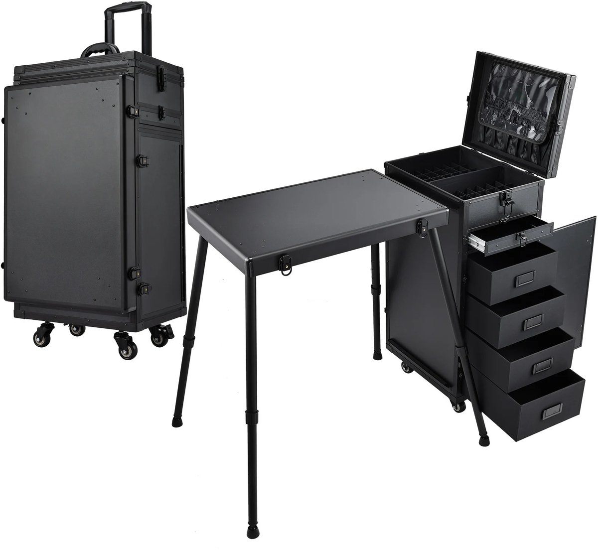 VILIMA - Manicuretafel - Manicuretrolley - Manicuretafel opvouwbaar - Multifunctionele tafel - All in one - Zwart - 45x41x79 cm