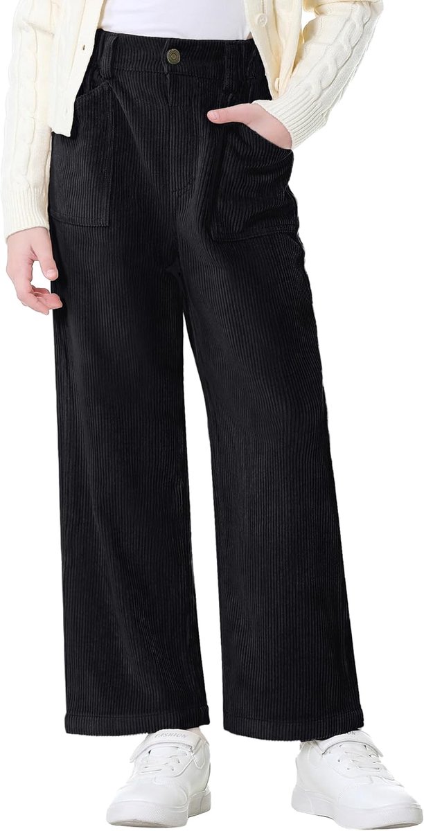 Corduory Broek voor meisjes, elastische taille, rechte pijpen, bijgesneden lange broek voor kinderen
