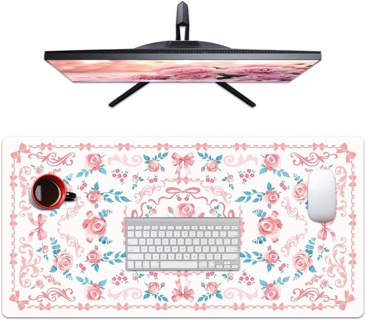 Roze, 2,5 cm, bloemenpatroon, PU-leer, antislip, voor computer, thuis, kantoor, studio, accessoires
