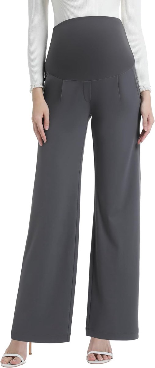 Zwangerschapsbroek voor dames, brede pijpen, hoge taille, stretch, zwangerschapsbroek voor kantoor, werk, loungebroek met zakken