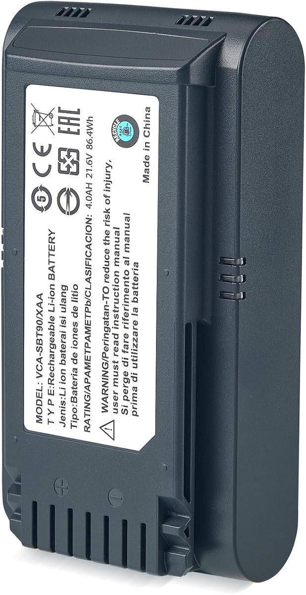 4,0 Ah vervangende accu voor Samsung Jet 60, Jet 65, Jet 70, 75, 75+ en Jet 90/90+ accustofzuiger, geschikt voor de modellen VCA-SBTA60, VCA-SBT90 en VCA-SBT90EB