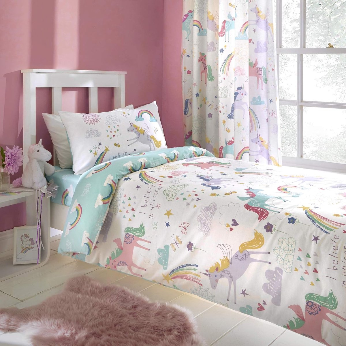 meisjes, kinderen, kinderen dubbel, dekbedovertrek sets, eenhoorn beddengoed, Polyester, Multicolour
