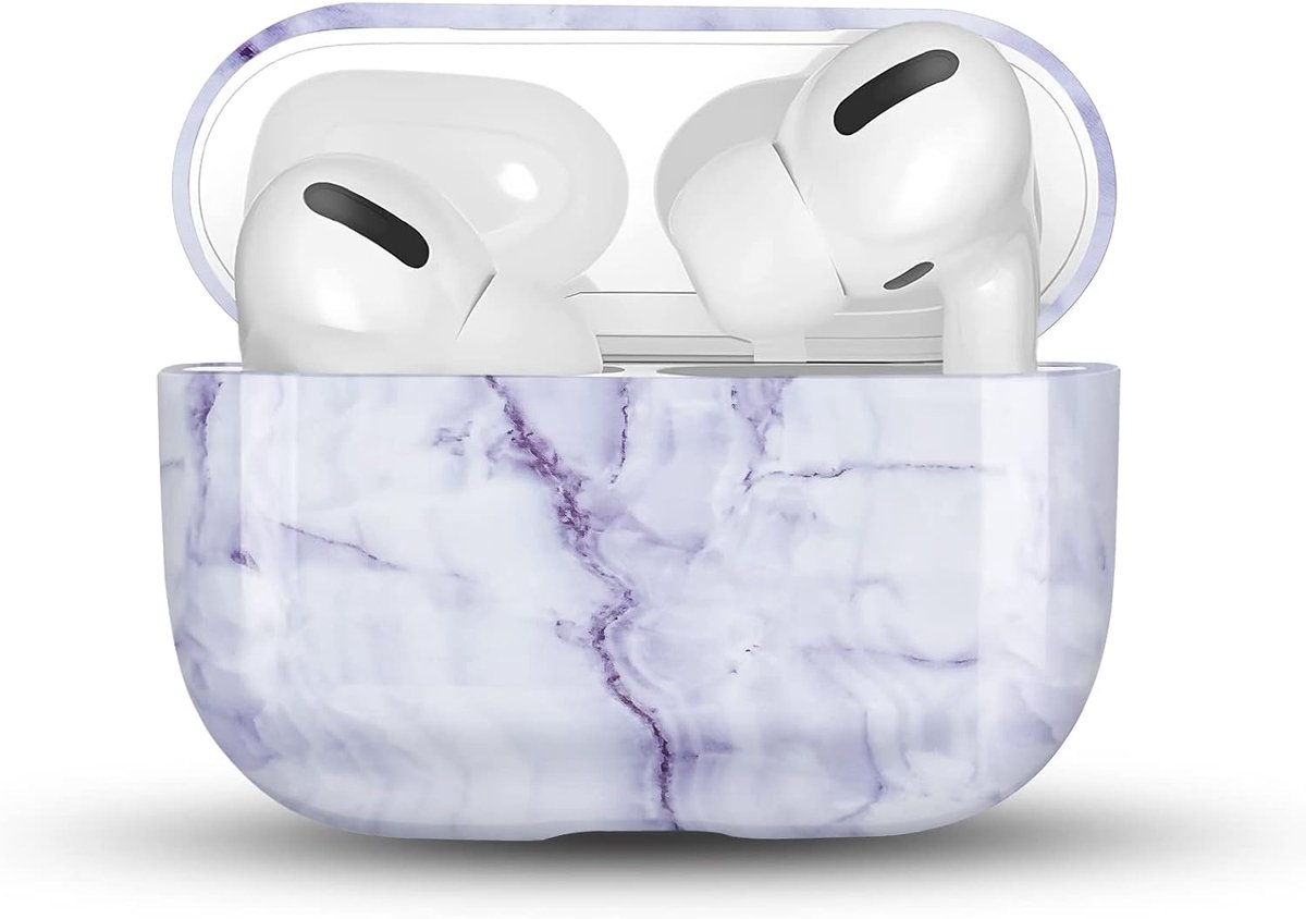 Case Compatible with AirPods Pro, Stylish Marble Pattern Hard PC Full Protective for Portable Lightweight Shockproof Cover for AirPods Pro Charging Case-Purple.