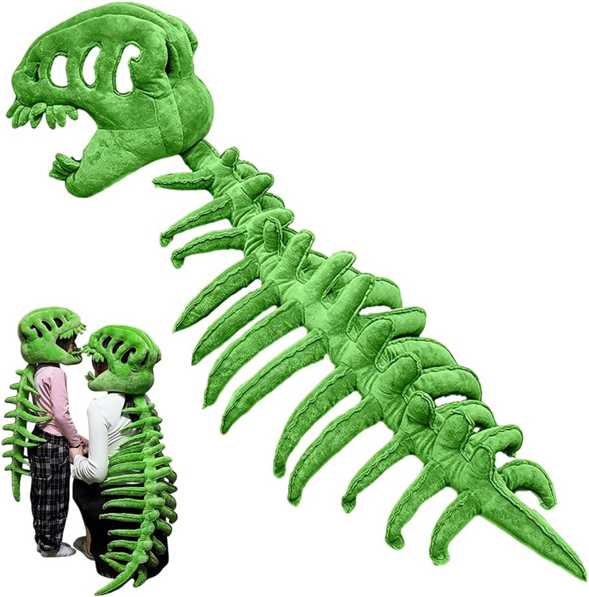 3D-skelet, 100 cm, realistisch dinosaurusskeletkostuum, cosplay, Halloween, carnaval, voor kinderen en volwassenen (groen)