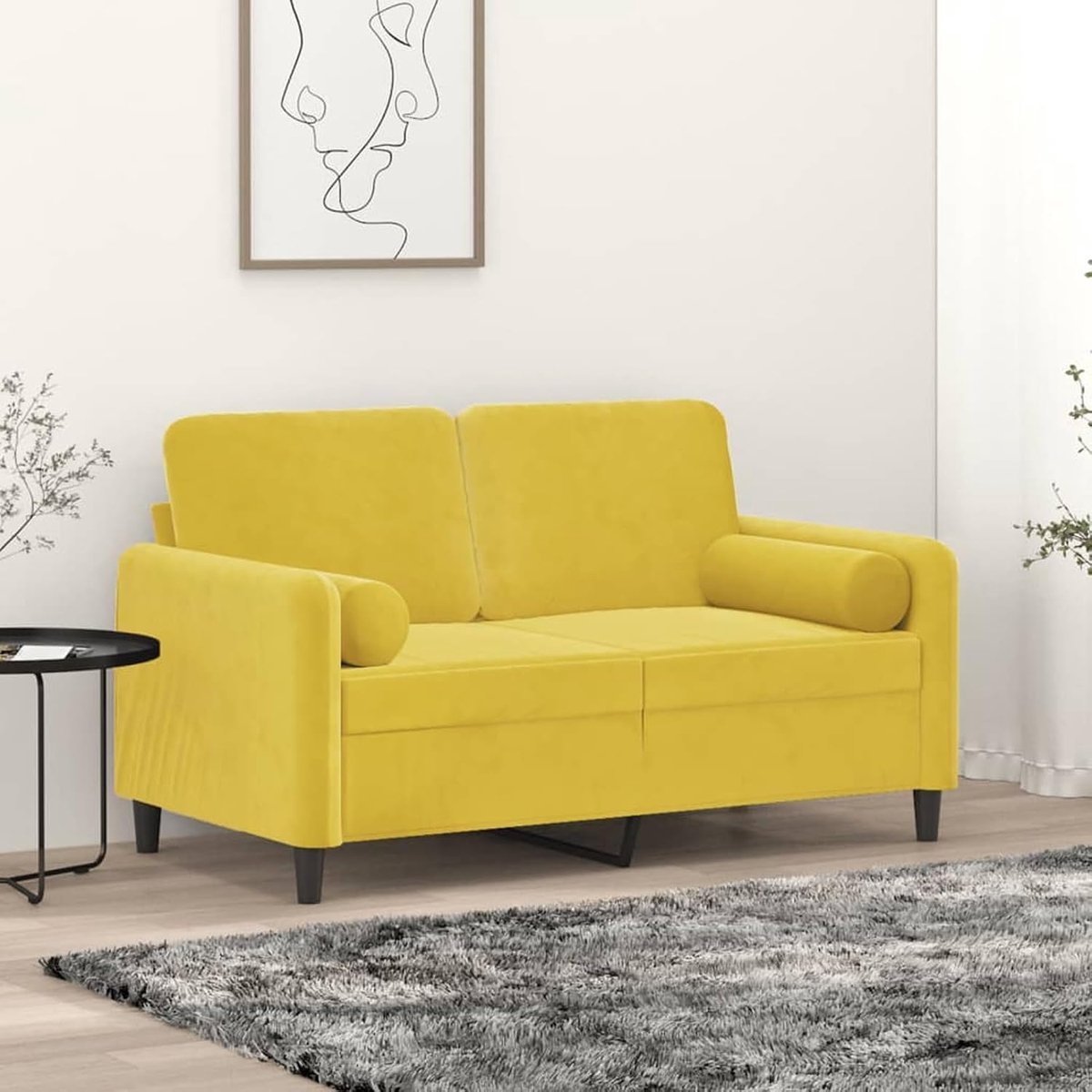 2-zitsbank met sierkussen, geel, 120 cm, fluweel, voor woonkamer, appartement, kantoor, logeerkamer, 3200877
