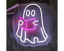 Spooky Boo neon bord, dimbare en herbruikbare led-lichtreclame, Halloween, interieurdecoratie voor open haard, slaapkamer, keukenkantoor, tafel, 40 x 20 cm, USB-aangedreven