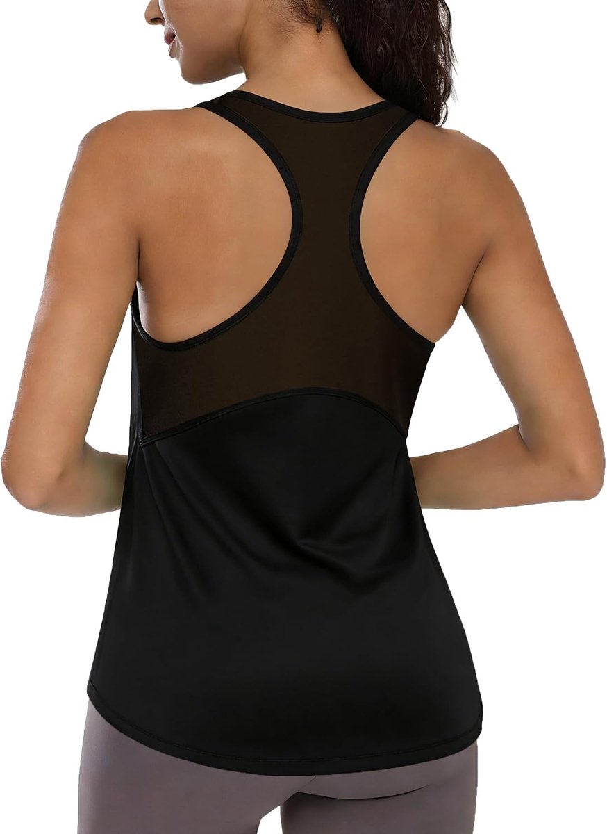 Back Vest Tops Vrouwen UK Ronde Hals Mouwloos Lichtgewicht Ademend Workout Tops met Mesh Terug Gebogen Zoom voor Gym Running Training Sportkleding