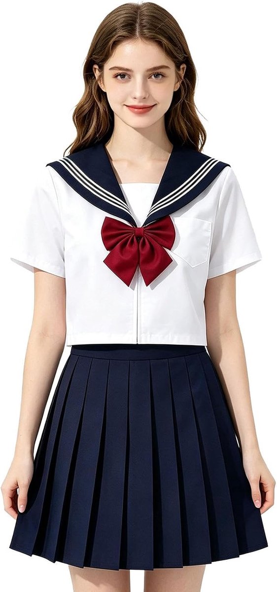 Kostuum Schooluniform - Geplooide rok met korte mouwen | Matroos Uniform Jurk Meisjes Kostuum | Voor Verjaardag Drama Cosplay Evenement Jeugd Kinderen Studenten